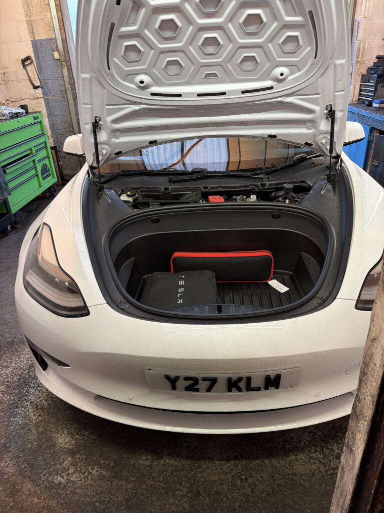 Tesla Model 3 at Lindleys Autocentres in Nottingham during heating system diagnostics
