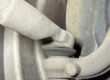 Track rod end ball joint with a ring of cracking around its rubber dust cover