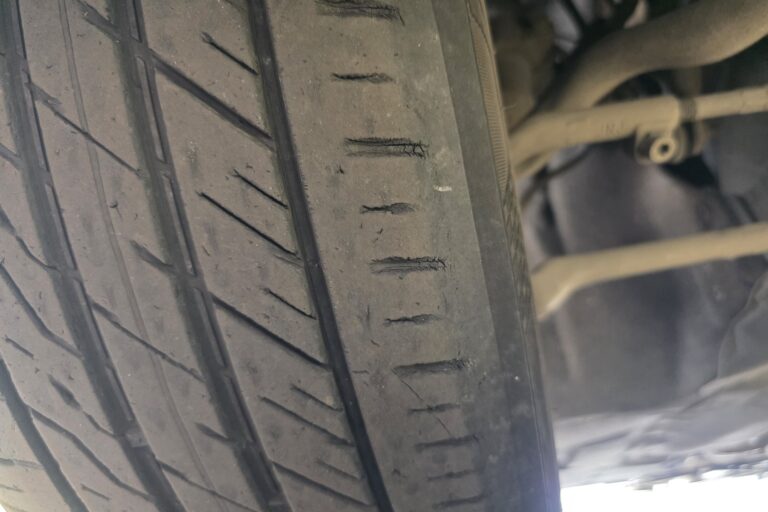 tyre-edge-worn-smooth-tread-in-centre-mot Front tyre with tread still in the centre but the outer shoulder worn smooth